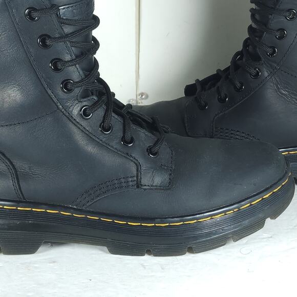 Dr. Martens Combs US M8/L9 Black Leather 8 Eyelets Lace-Up Ankle Combat Boots